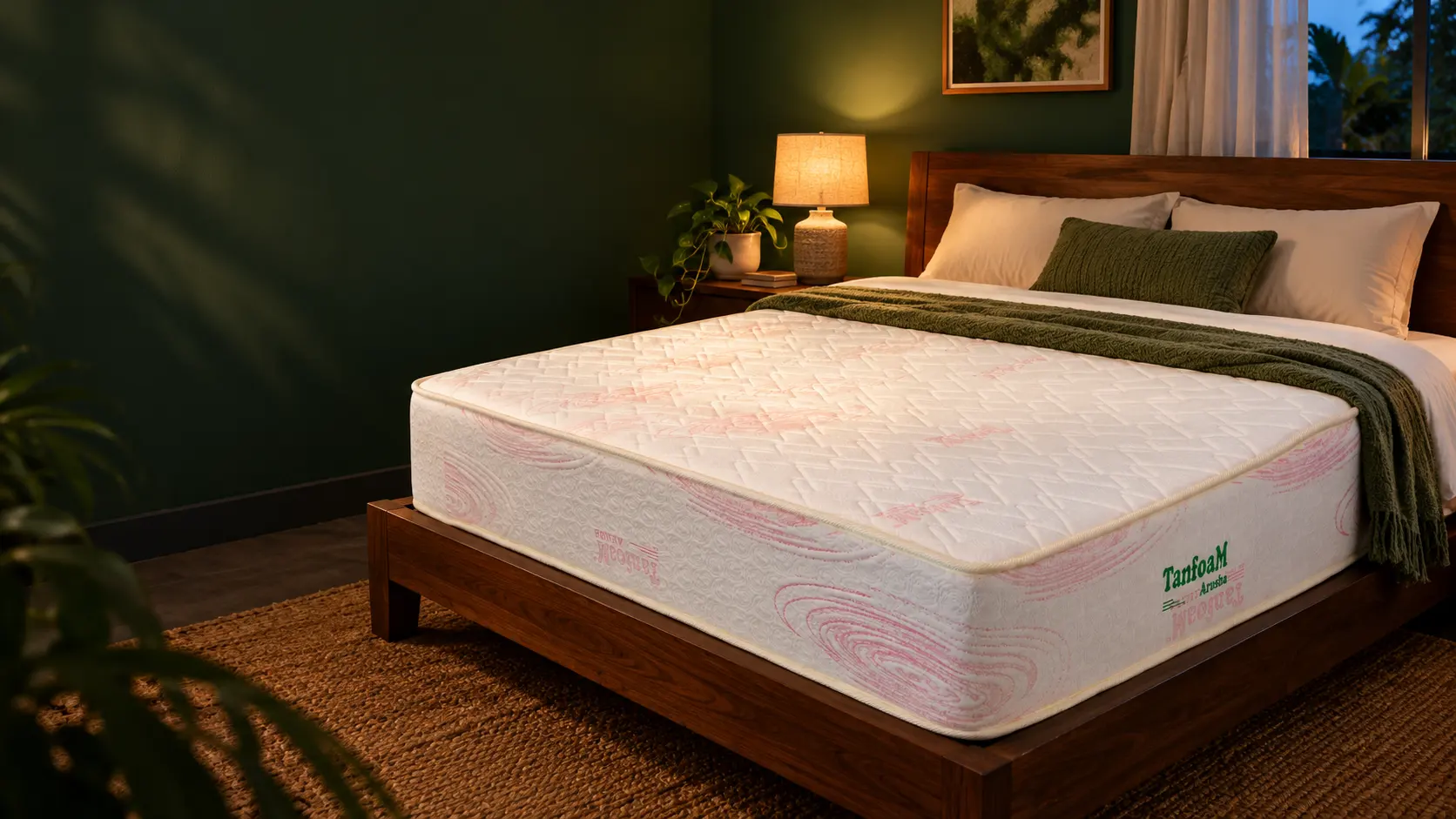 Tanfoam Visco mattress in a softly lit evening bedroom